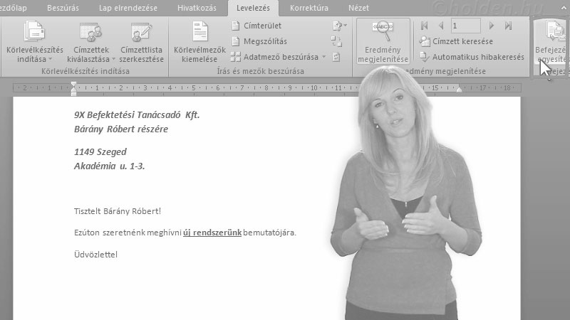 Word Oktatóvideó, Körlevelezés, Hagyományos körlevél és kör-email elkészítése. Címlista különböző forrásból (Word, Excel, Outlook), Körlevelezés I., Körlevél és köremail készítése Excel címlista alapján