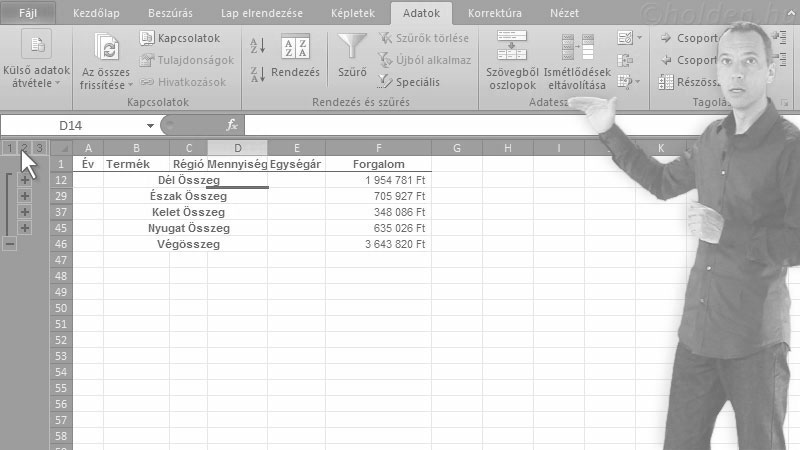 Excel Oktatóvideó, Listakezelés II., Árajánlat, Házipénztár, Útnyílvántartás, Projektmenedzselés, Részösszeg, Összesítsük adatainkat csoportokra bontva.